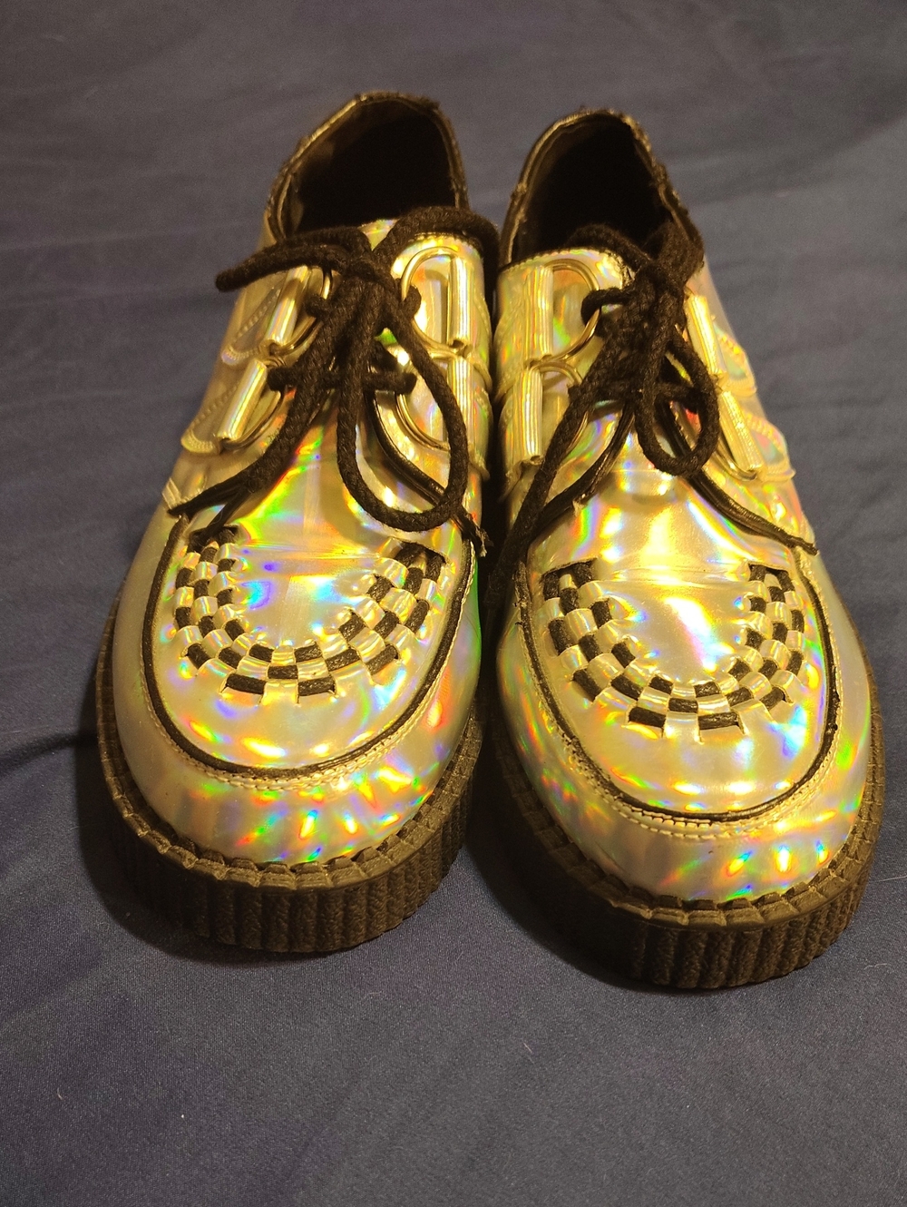 Nicole by Nicole Miller Holographic Gold Platform Creeper Shoes